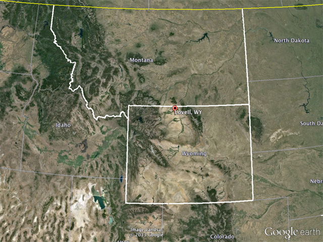 Cattle in Wyoming and Montana may have been fed beet pulp and other sugar beet by-products that may have been contaminated with human matter following an industrial accident at the Western Sugar Cooperative in Lovell, Wyo. (Map courtesy of Google Earth)